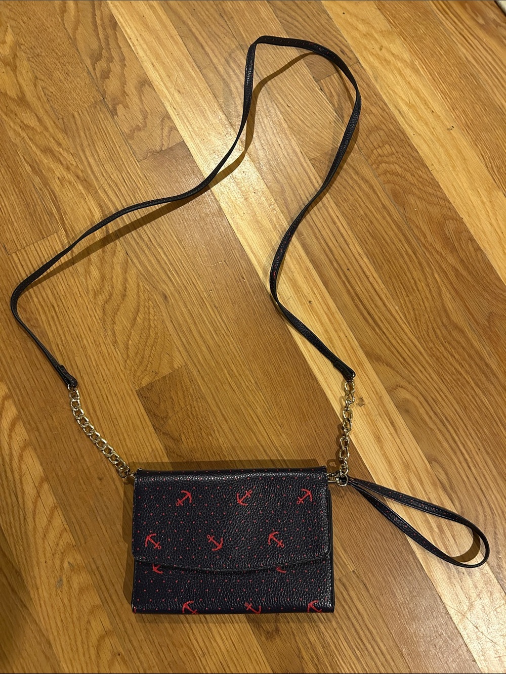 G.H. Bass & Co. Navy Crossbody Wallet with Red Anchor Motif